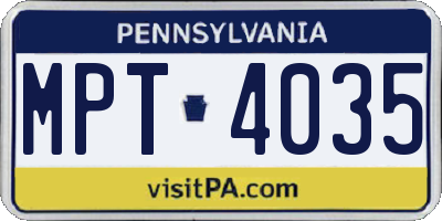 PA license plate MPT4035