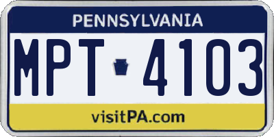 PA license plate MPT4103