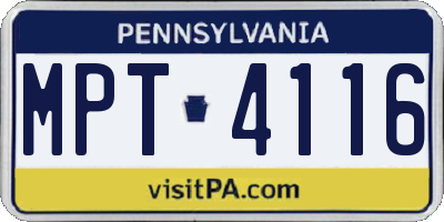 PA license plate MPT4116