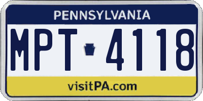 PA license plate MPT4118