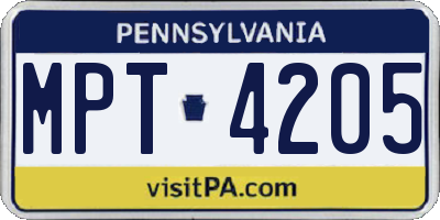 PA license plate MPT4205