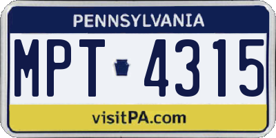 PA license plate MPT4315