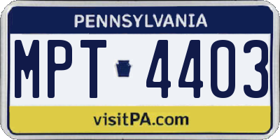 PA license plate MPT4403