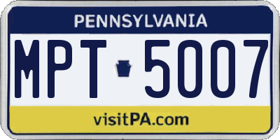 PA license plate MPT5007