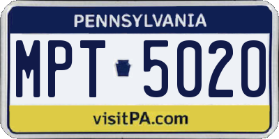 PA license plate MPT5020