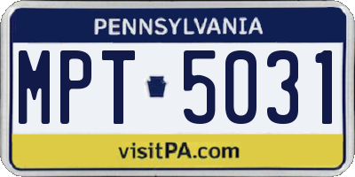 PA license plate MPT5031