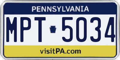 PA license plate MPT5034