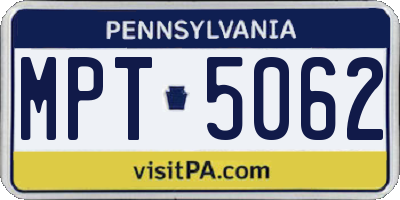 PA license plate MPT5062