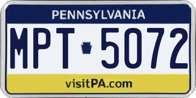 PA license plate MPT5072