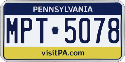 PA license plate MPT5078