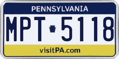 PA license plate MPT5118