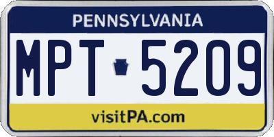 PA license plate MPT5209