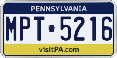 PA license plate MPT5216