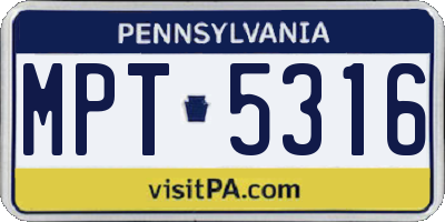 PA license plate MPT5316