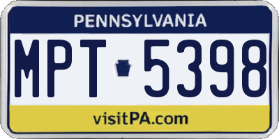 PA license plate MPT5398