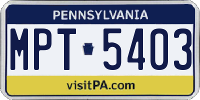 PA license plate MPT5403