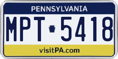 PA license plate MPT5418