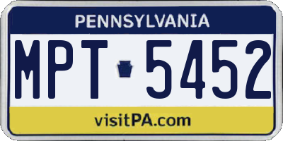 PA license plate MPT5452