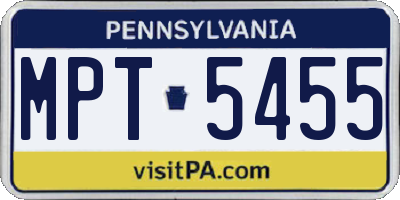PA license plate MPT5455