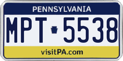 PA license plate MPT5538