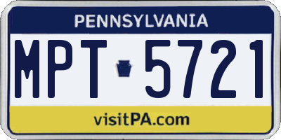 PA license plate MPT5721