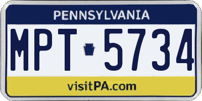 PA license plate MPT5734