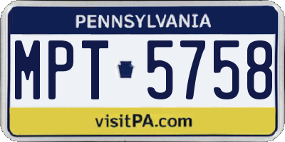 PA license plate MPT5758