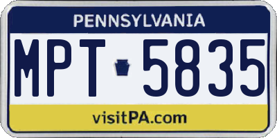 PA license plate MPT5835