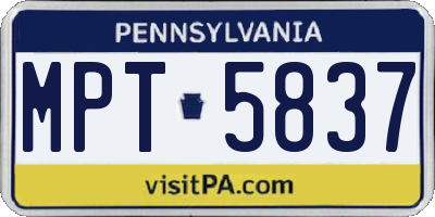 PA license plate MPT5837