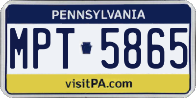 PA license plate MPT5865
