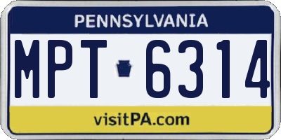 PA license plate MPT6314