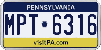 PA license plate MPT6316