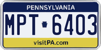 PA license plate MPT6403