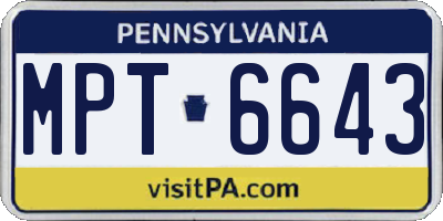PA license plate MPT6643