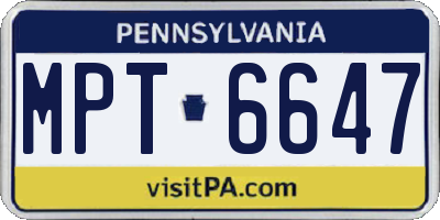 PA license plate MPT6647