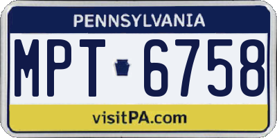 PA license plate MPT6758