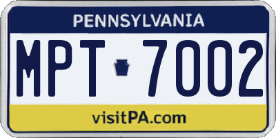 PA license plate MPT7002