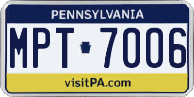 PA license plate MPT7006