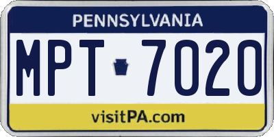 PA license plate MPT7020