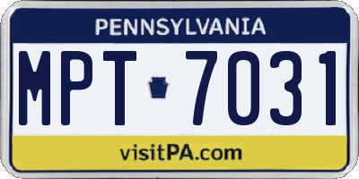 PA license plate MPT7031