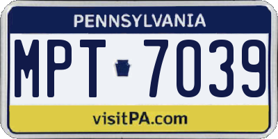 PA license plate MPT7039