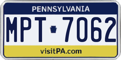 PA license plate MPT7062