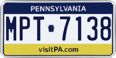 PA license plate MPT7138