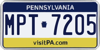 PA license plate MPT7205