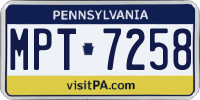 PA license plate MPT7258