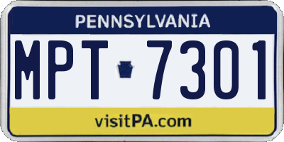 PA license plate MPT7301