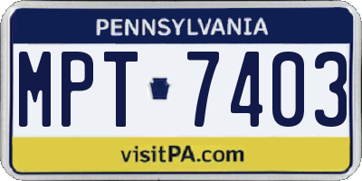 PA license plate MPT7403