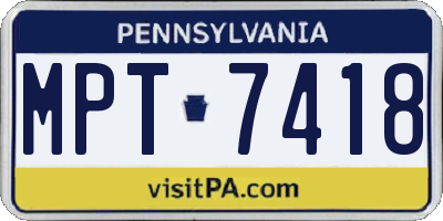 PA license plate MPT7418