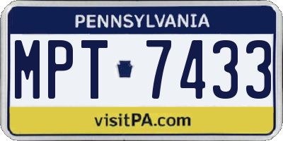 PA license plate MPT7433