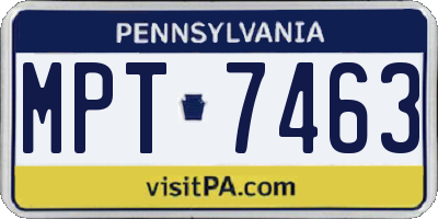 PA license plate MPT7463